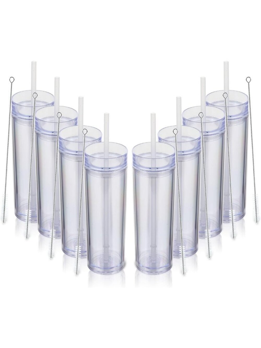 16oz Insulated Skinny Tumblers with Lid & Straw - BPA Free Acrylic, 8 Pack
